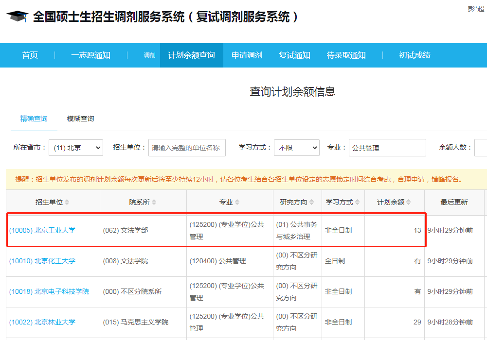 北京工業(yè)大學2023年公共管理（MPA）調劑指標