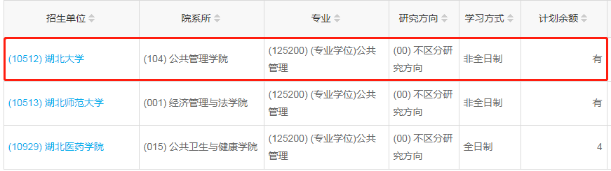 湖北大學(xué)2023年公共管理（MPA）少量調(diào)劑指標
